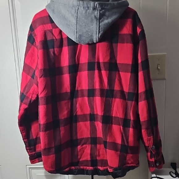 Craft Red and Black Plaid Shirt Jacket with Hood - Picture 8 of 8